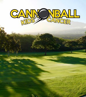 Cannonball Kids Cancer logo on golf course