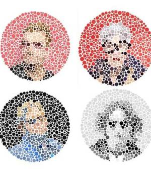 Colour blindness test with four celebrities